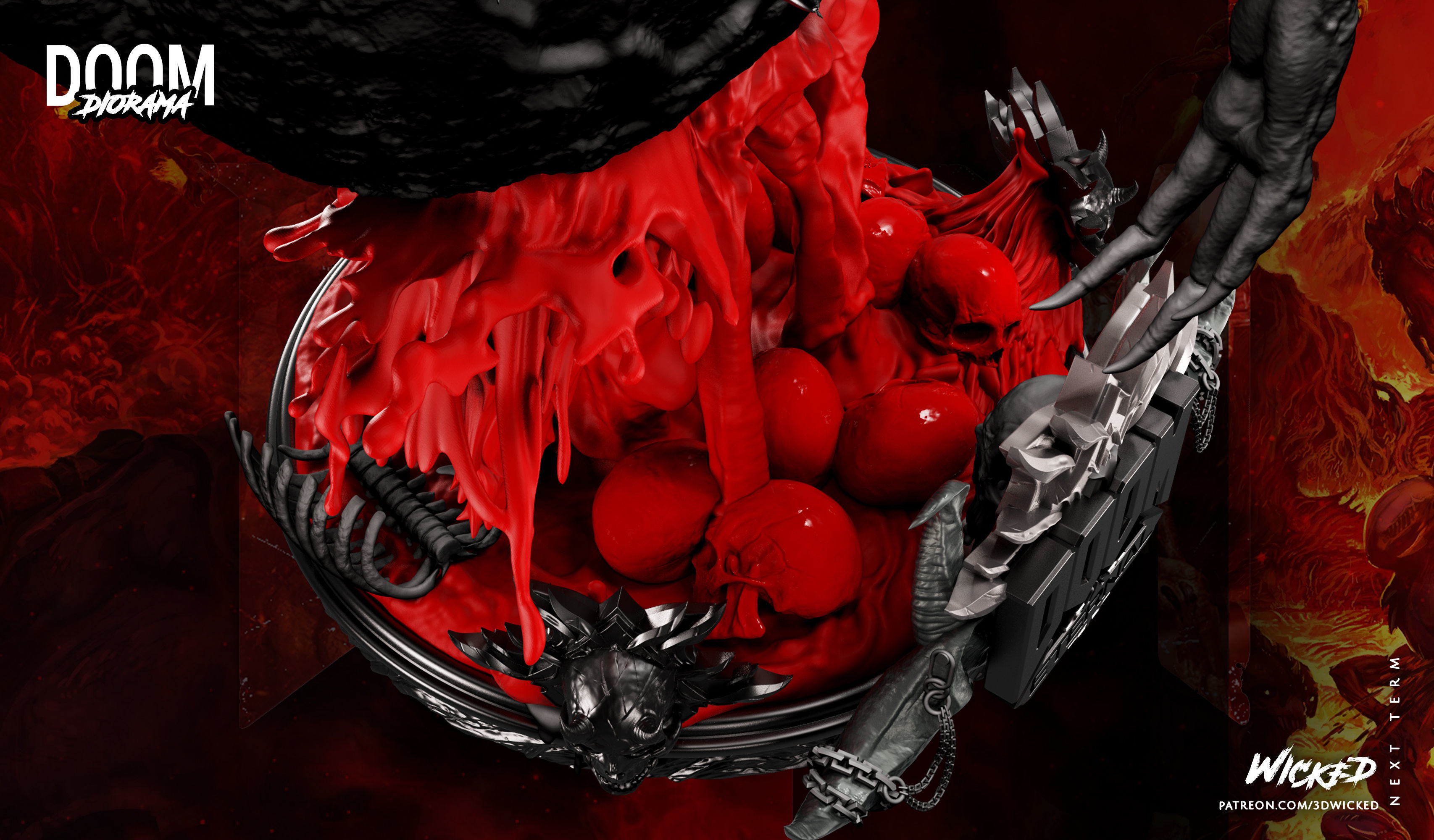 Wicked Video Game Doom Slayer Diorama ready for 3d printing 3D print model_58