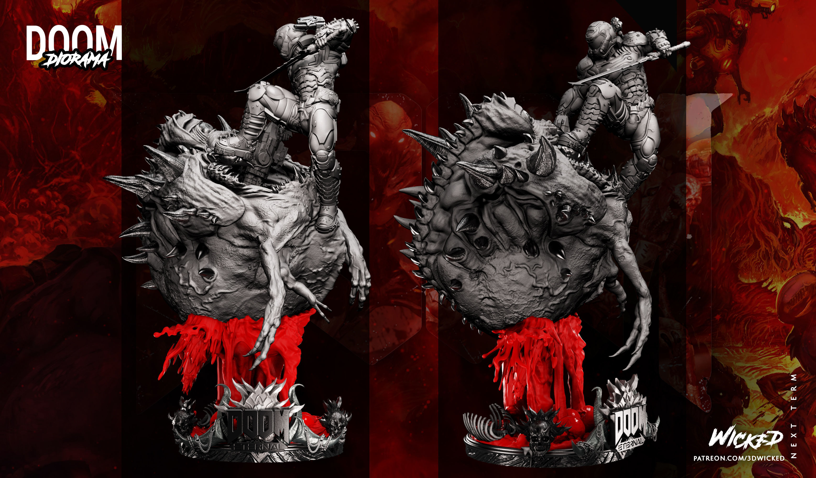 Wicked Video Game Doom Slayer Diorama ready for 3d printing 3D print model_98