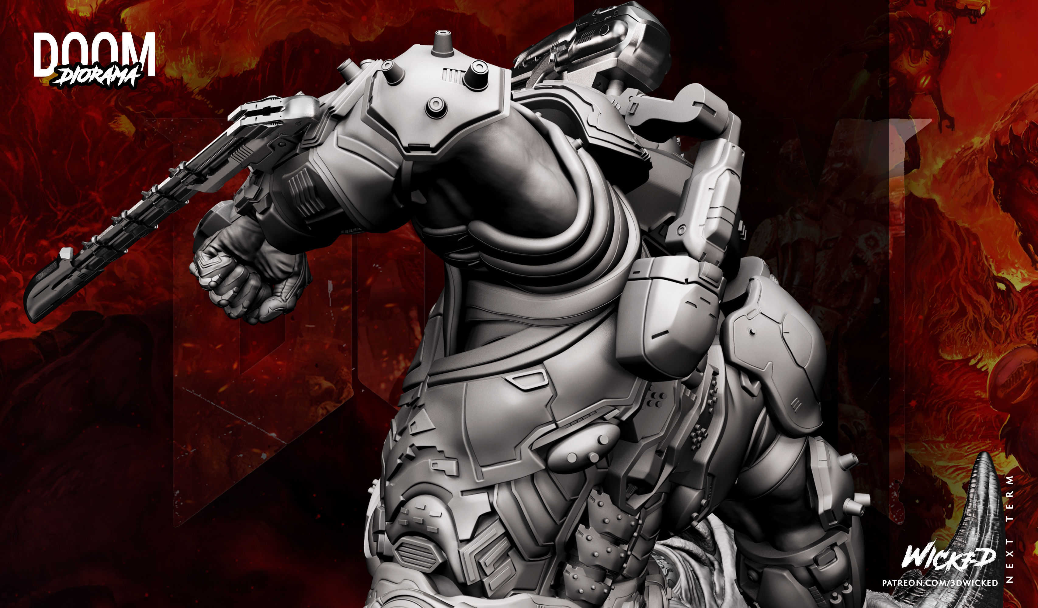 Wicked Video Game Doom Slayer Diorama ready for 3d printing 3D print model_80