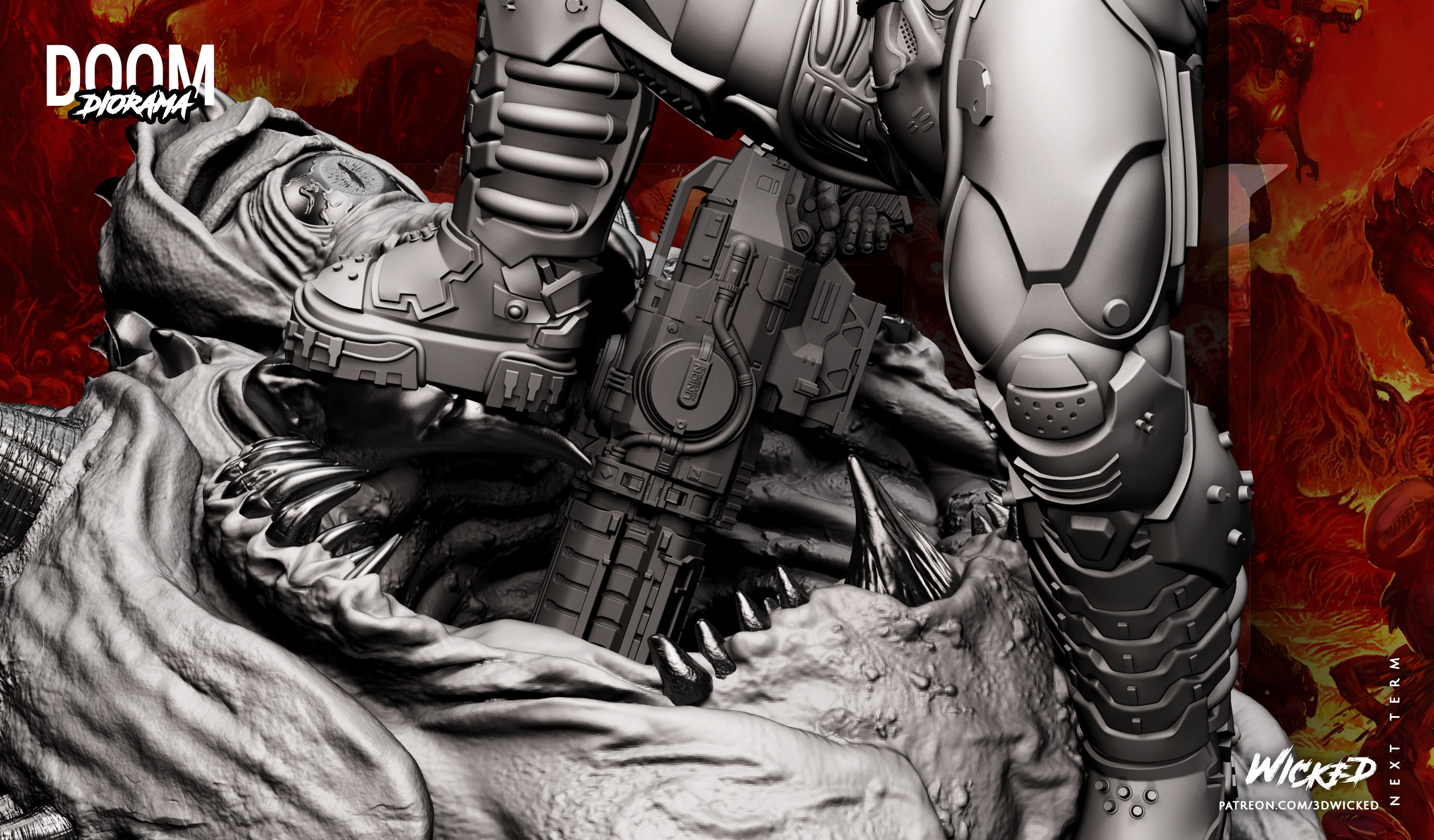 Wicked Video Game Doom Slayer Diorama ready for 3d printing 3D print model_23