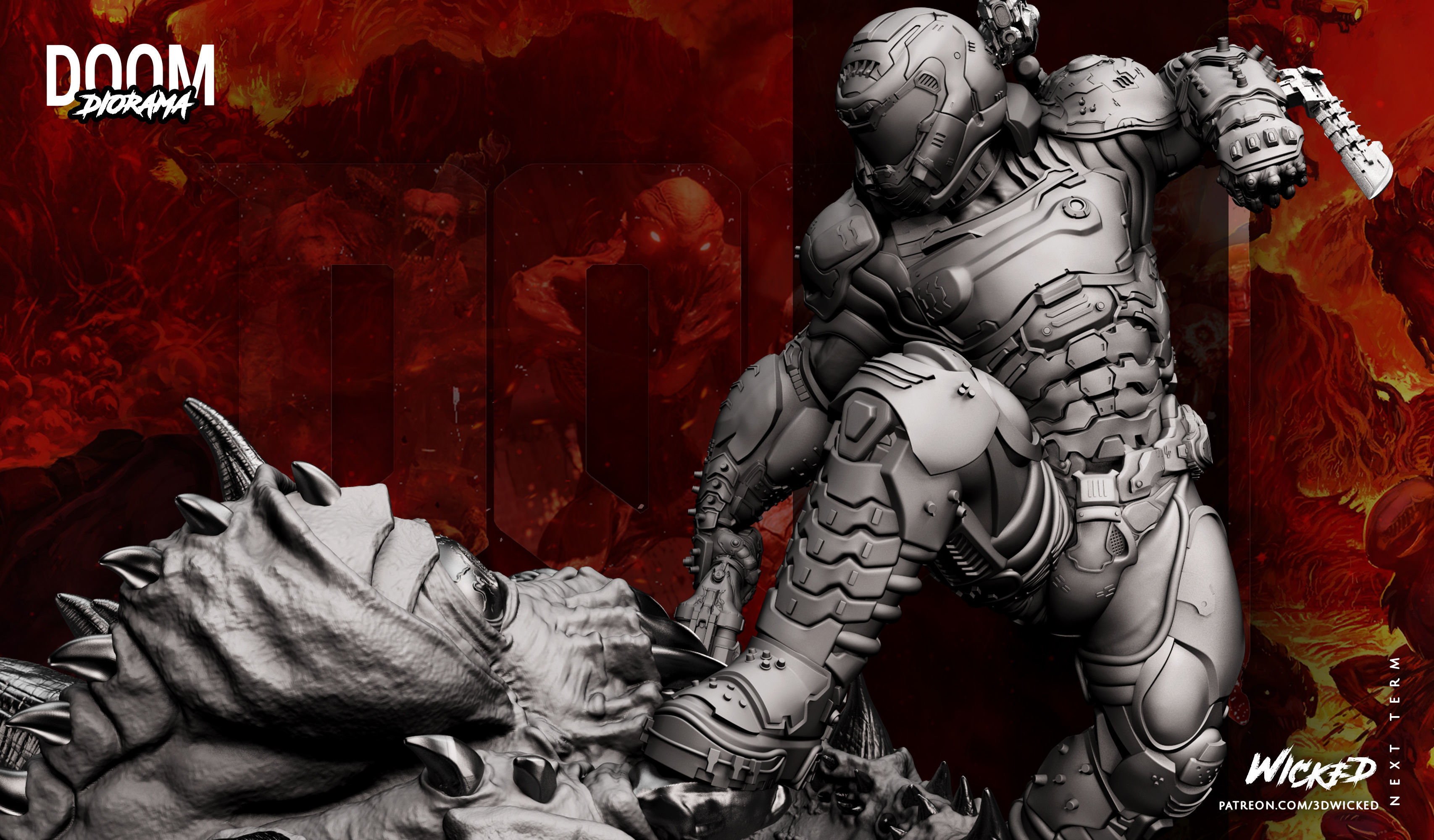 Wicked Video Game Doom Slayer Diorama ready for 3d printing 3D print model_54