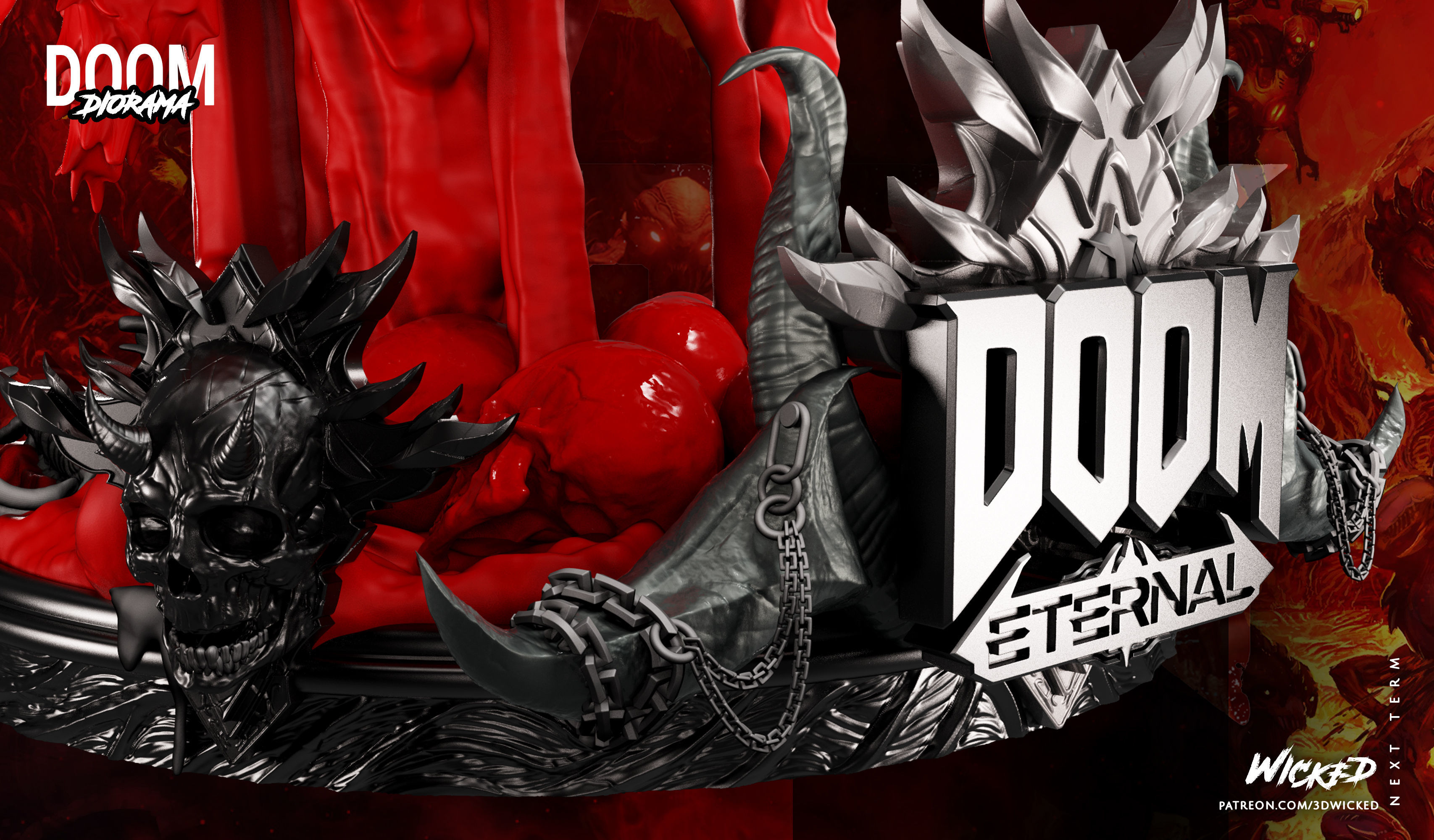 Wicked Video Game Doom Slayer Diorama ready for 3d printing 3D print model_63