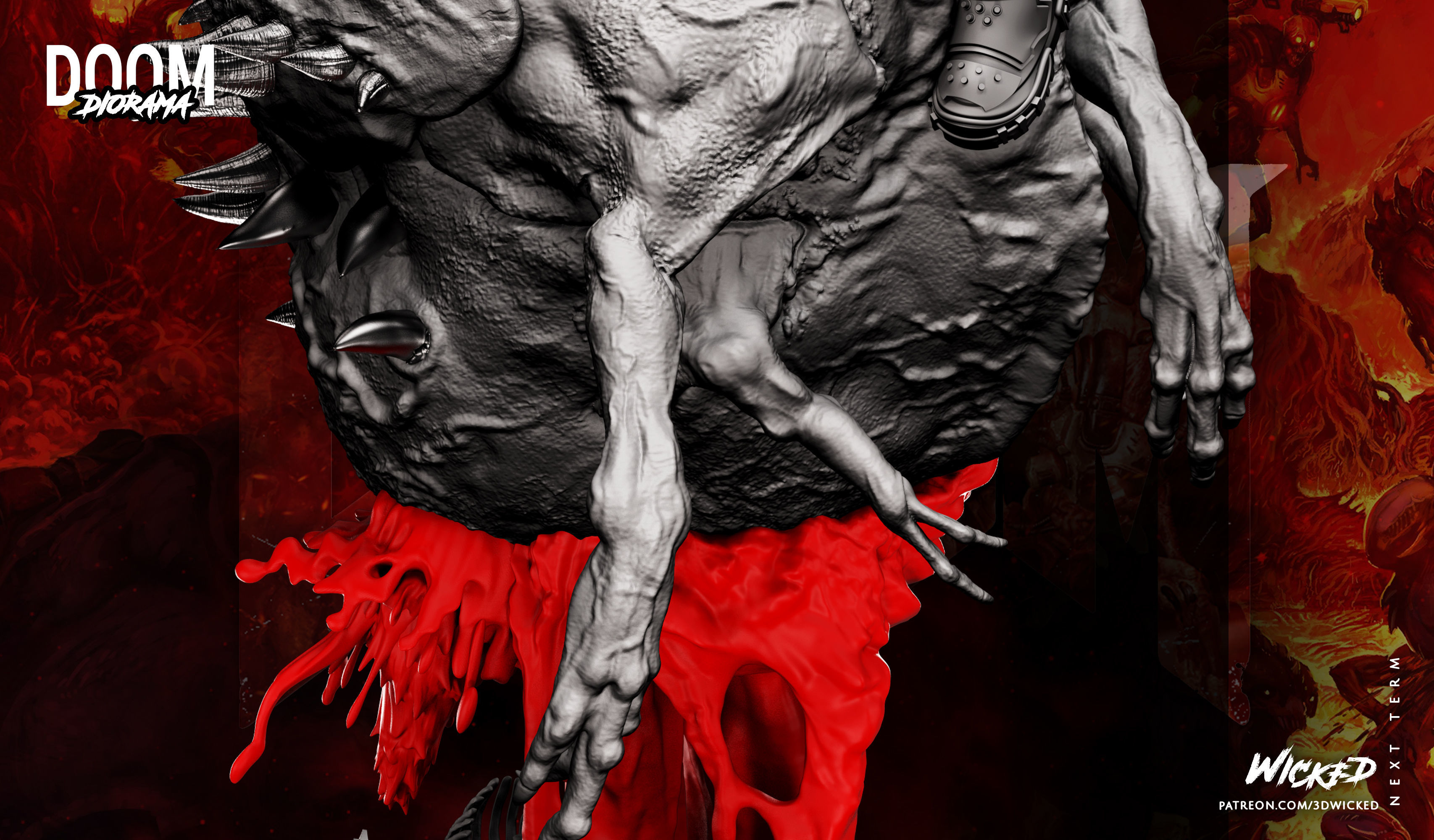 Wicked Video Game Doom Slayer Diorama ready for 3d printing 3D print model_29