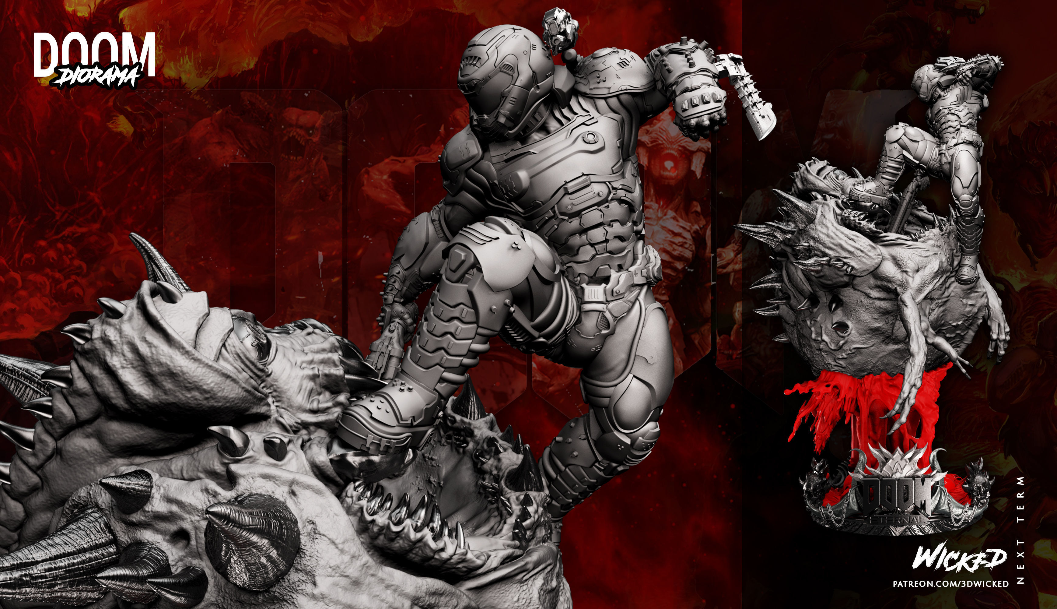 Wicked Video Game Doom Slayer Diorama ready for 3d printing 3D print model_68
