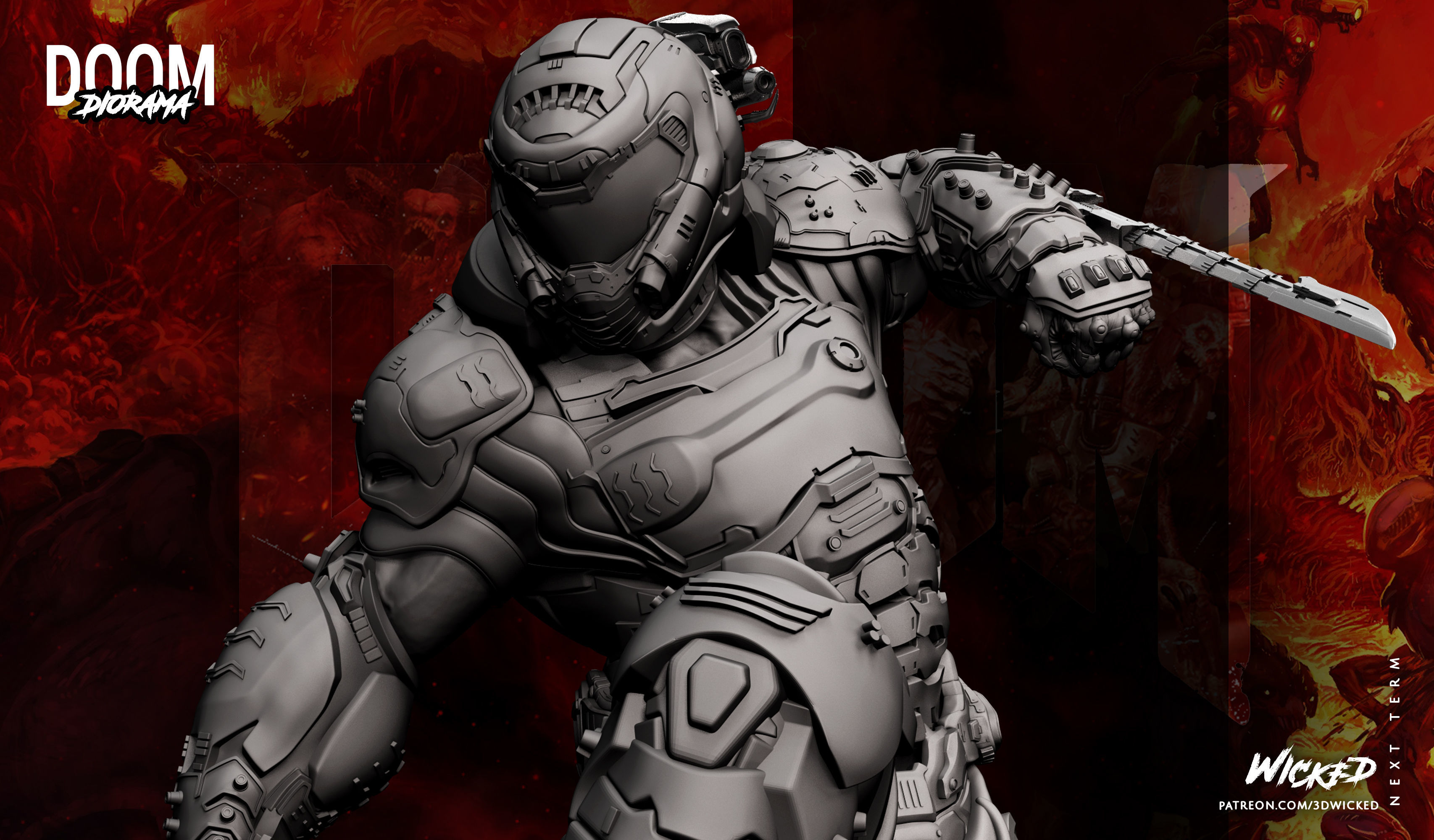 Wicked Video Game Doom Slayer Diorama ready for 3d printing 3D print model_52