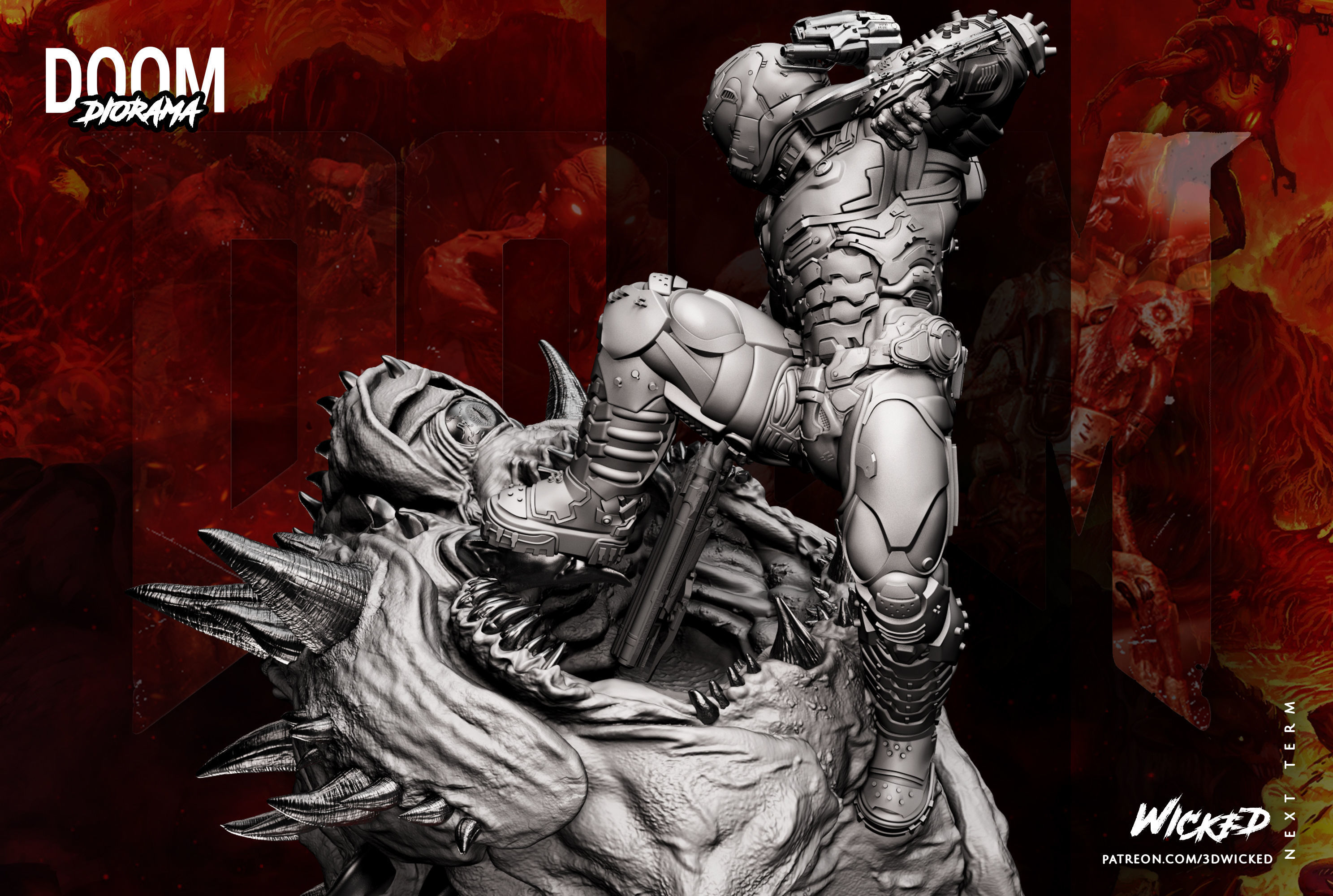 Wicked Video Game Doom Slayer Diorama ready for 3d printing 3D print model_1