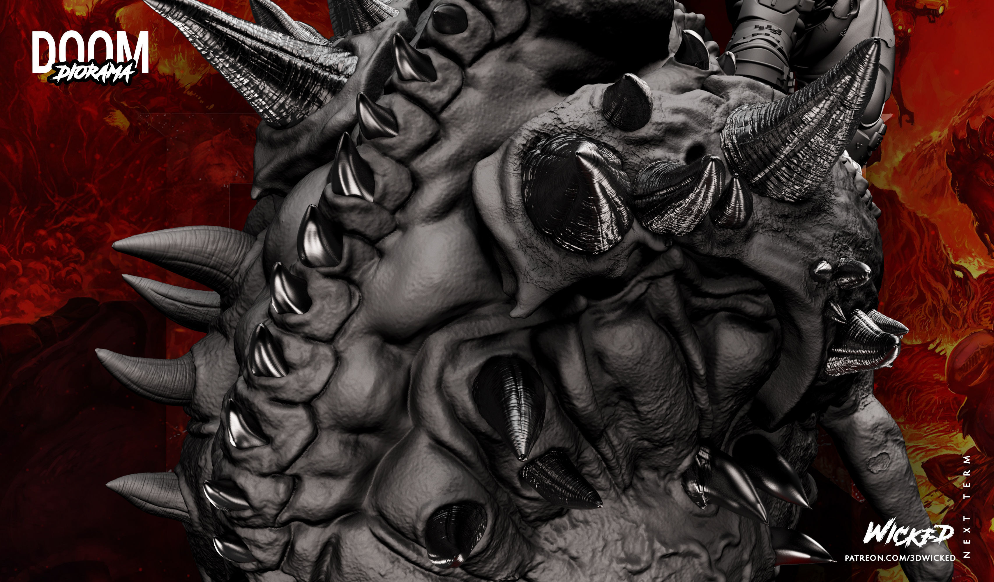 Wicked Video Game Doom Slayer Diorama ready for 3d printing 3D print model_89