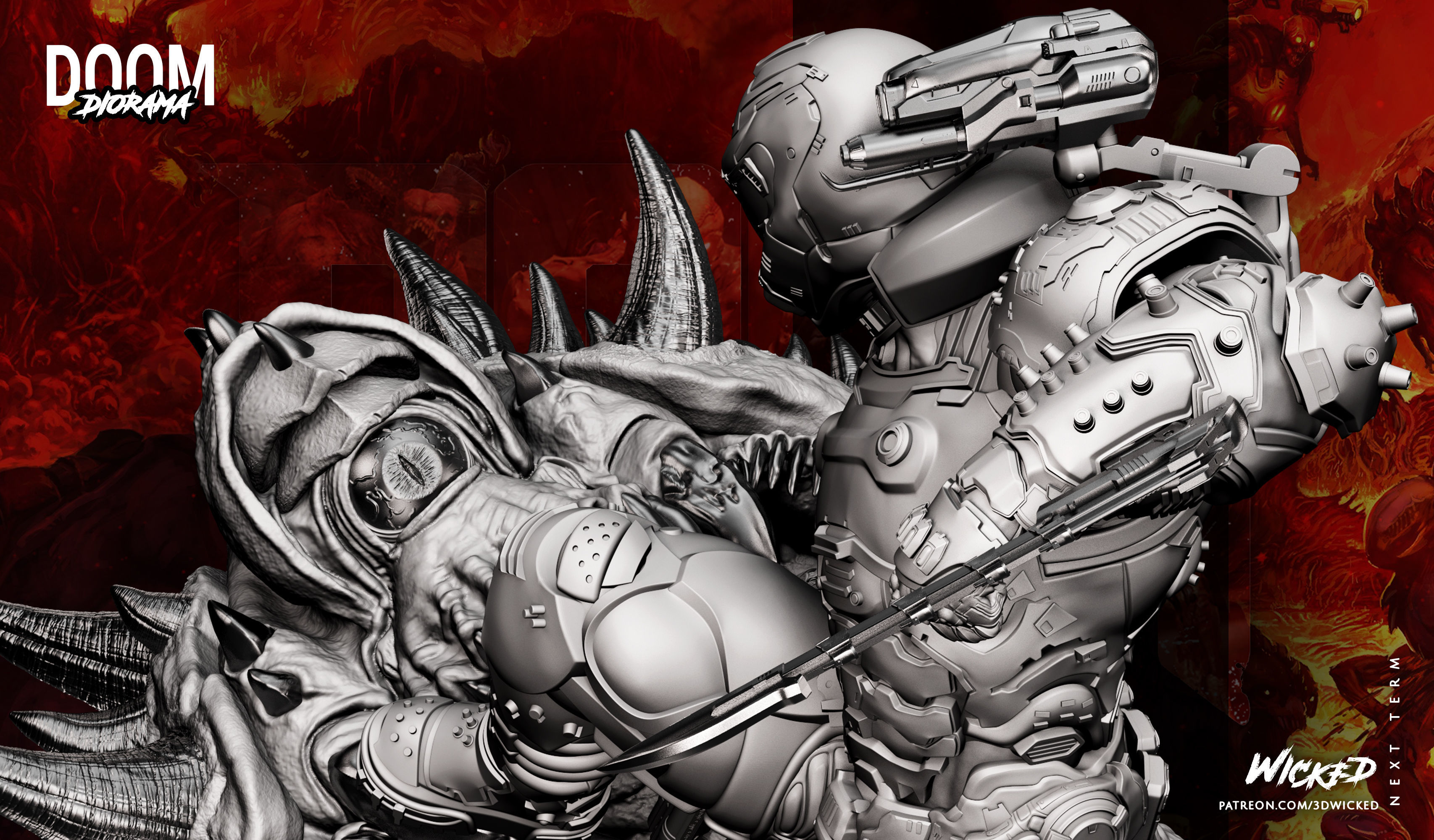 Wicked Video Game Doom Slayer Diorama ready for 3d printing 3D print model_32