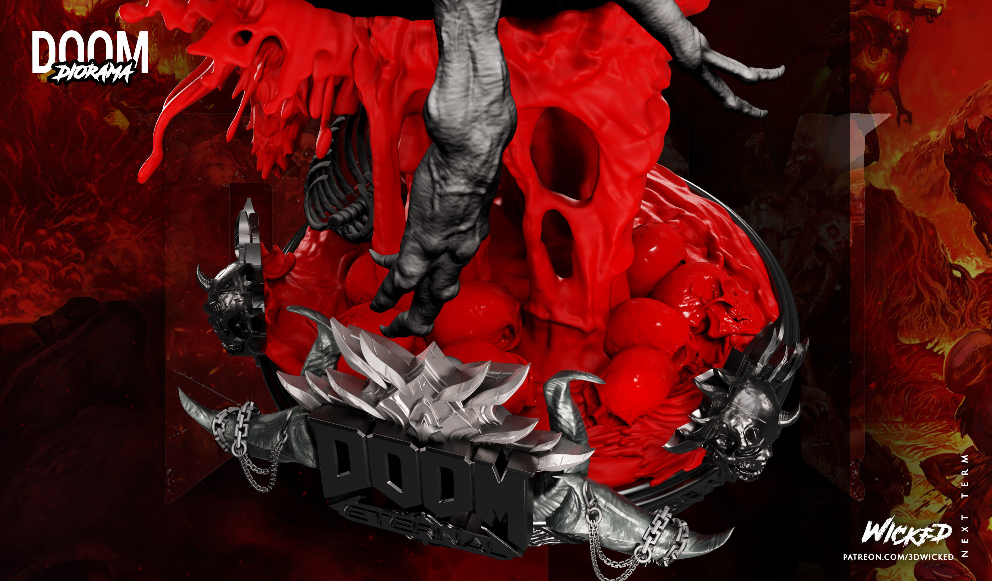 Wicked Video Game Doom Slayer Diorama ready for 3d printing 3D print model_24