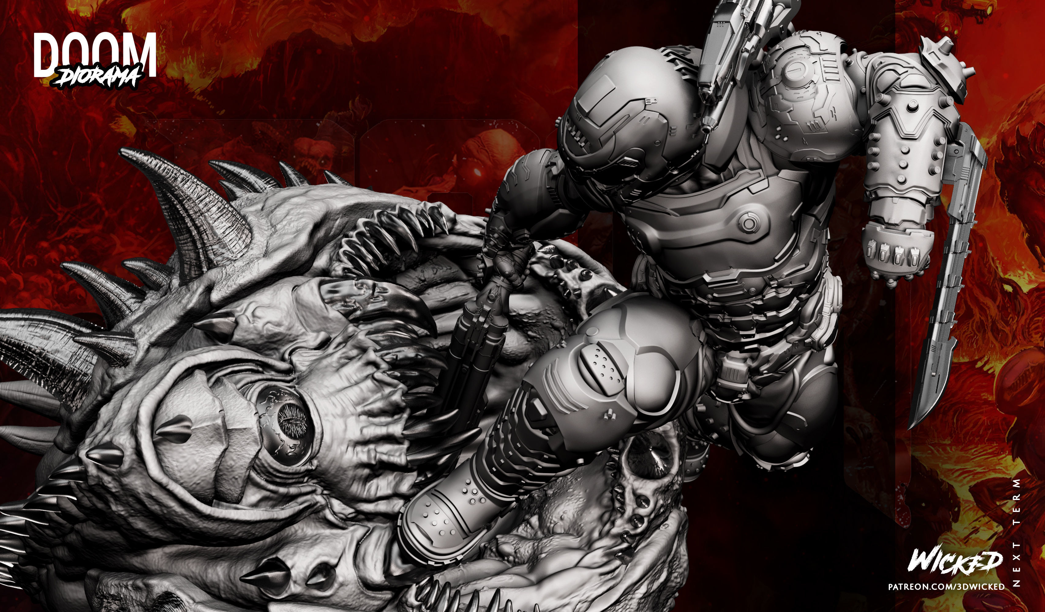 Wicked Video Game Doom Slayer Diorama ready for 3d printing 3D print model_85