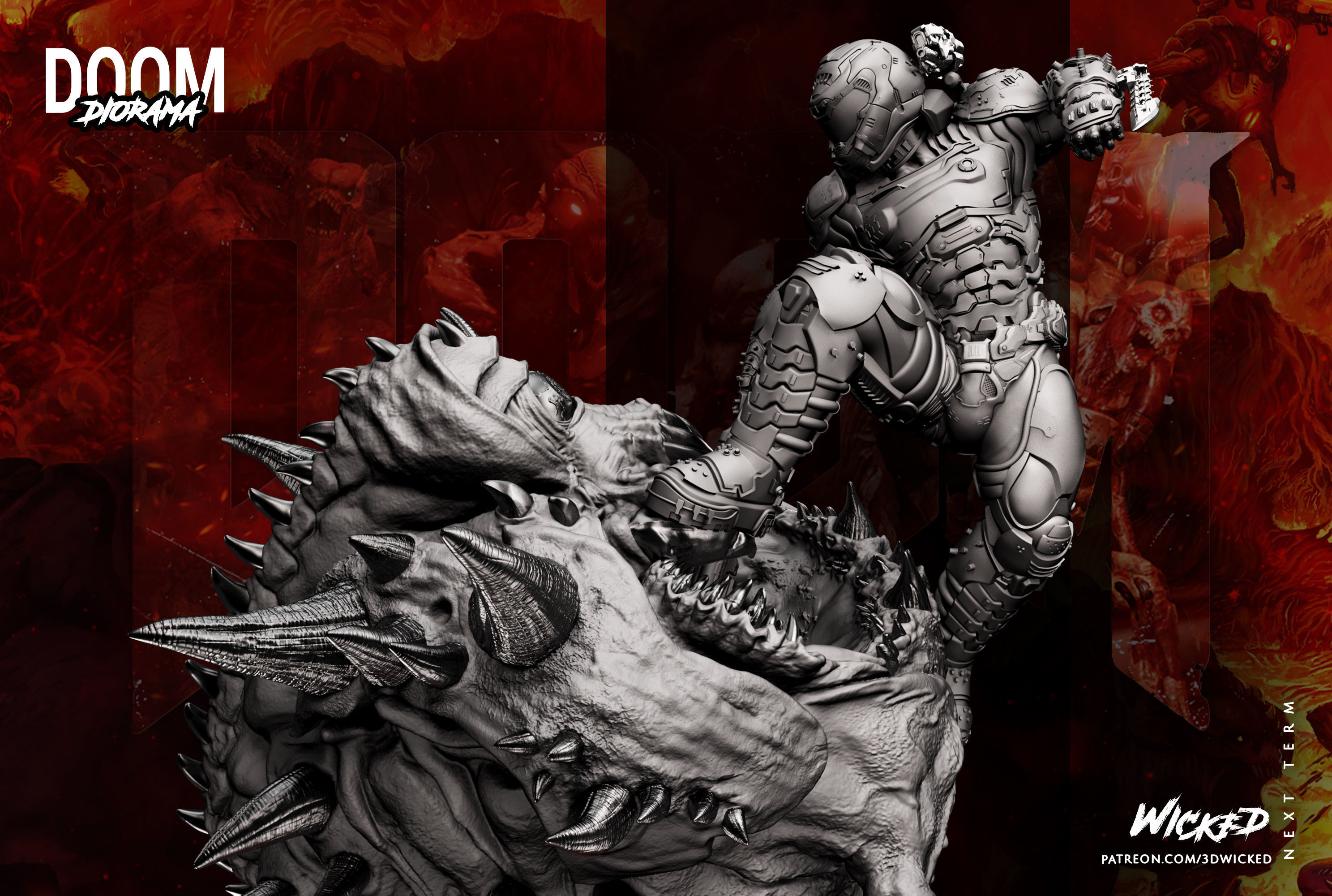 Wicked Video Game Doom Slayer Diorama ready for 3d printing 3D print model_8