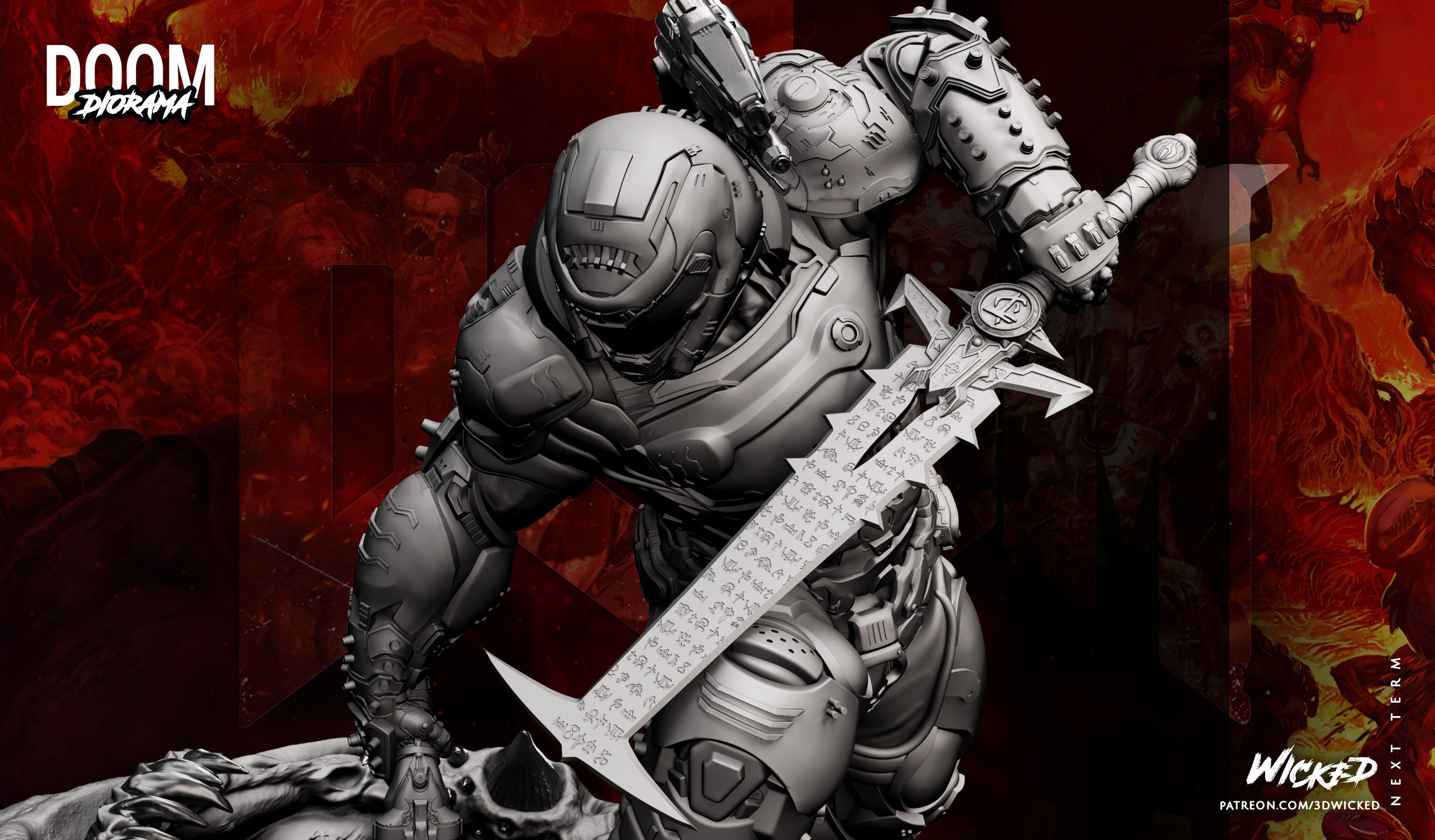 Wicked Video Game Doom Slayer Diorama ready for 3d printing 3D print model_69