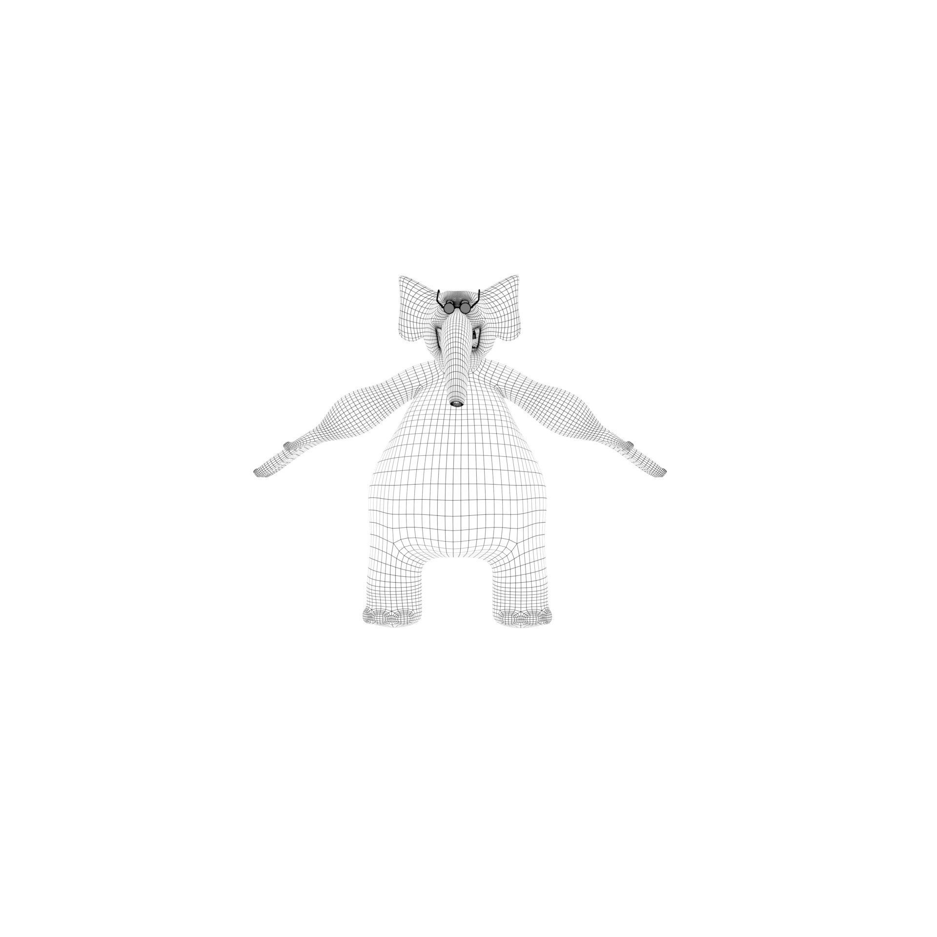 character for elephant with teshirt and pantalon and get glasses Low-poly 3D model_13