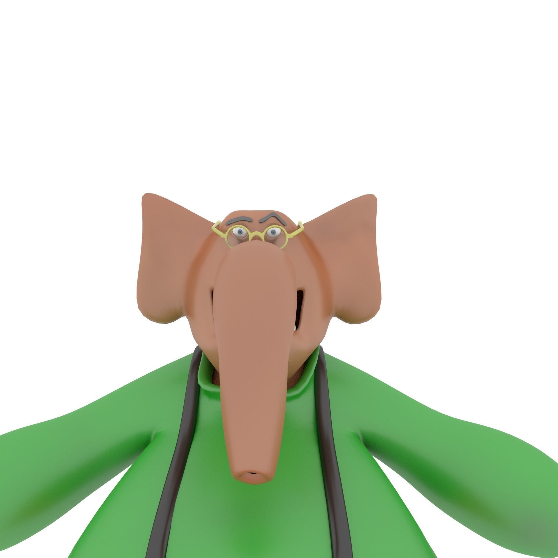 character for elephant with teshirt and pantalon and get glasses Low-poly 3D model_1