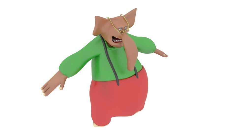 character for elephant with teshirt and pantalon and get glasses Low-poly 3D model_3