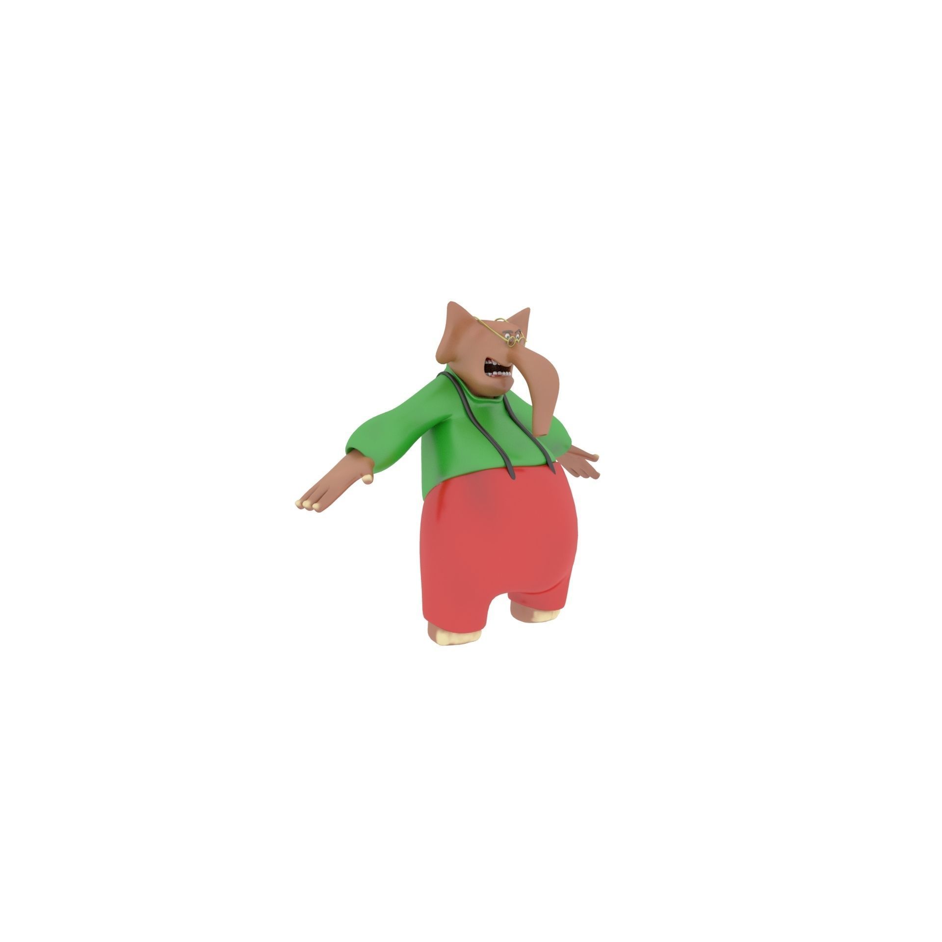 character for elephant with teshirt and pantalon and get glasses Low-poly 3D model_4