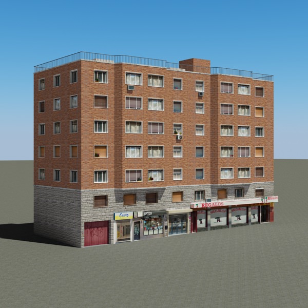 Building apartment with roof Low-poly 3D model_1