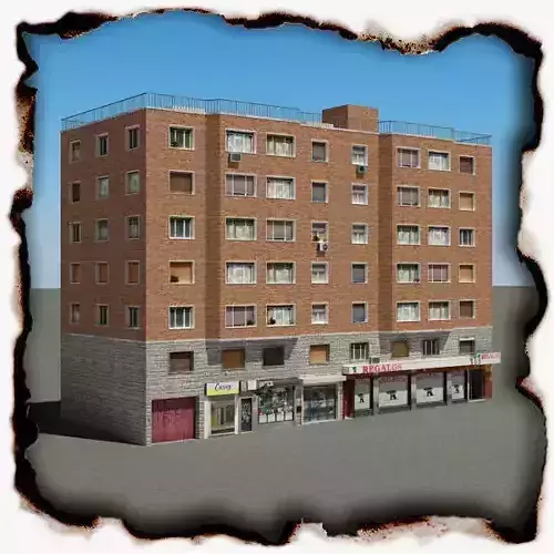 Building apartment with roof Low-poly 3D model