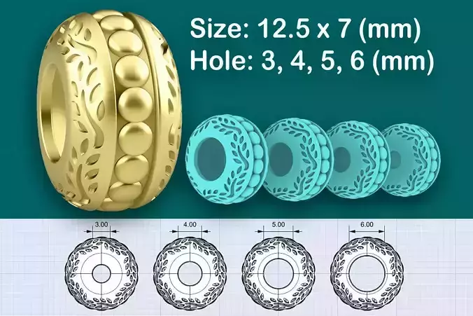 European Bead-Leaves Pattern with 4 different  hole sizes
