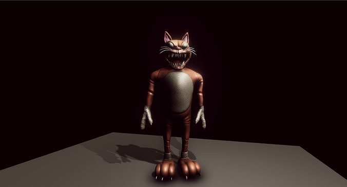 Creepy Mascot Horror Toy - Plush Scary Cat Monster Low-poly 3D model 2