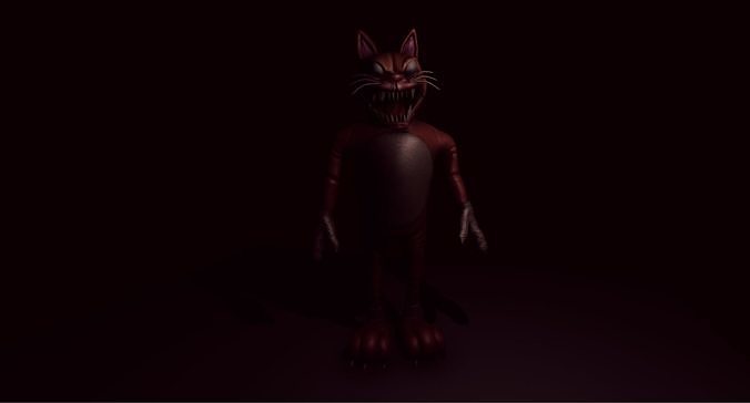 Creepy Mascot Horror Toy - Plush Scary Cat Monster Low-poly 3D model 4