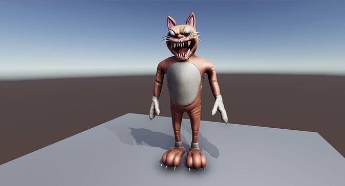 Creepy Mascot Horror Toy - Plush Scary Cat Monster Low-poly 3D model 6