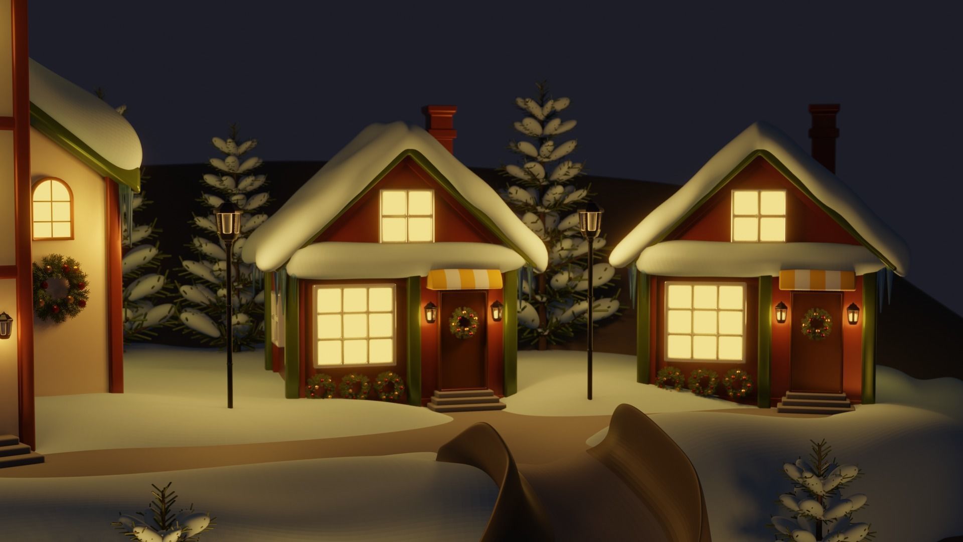Christmas winter town Low-poly 3D model_2