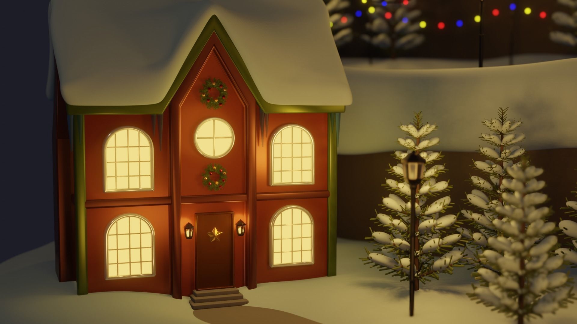Christmas winter town Low-poly 3D model_4