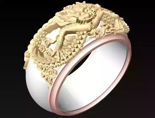 Dragon Ring - Ivory Elephants - Mens Rings - N510
