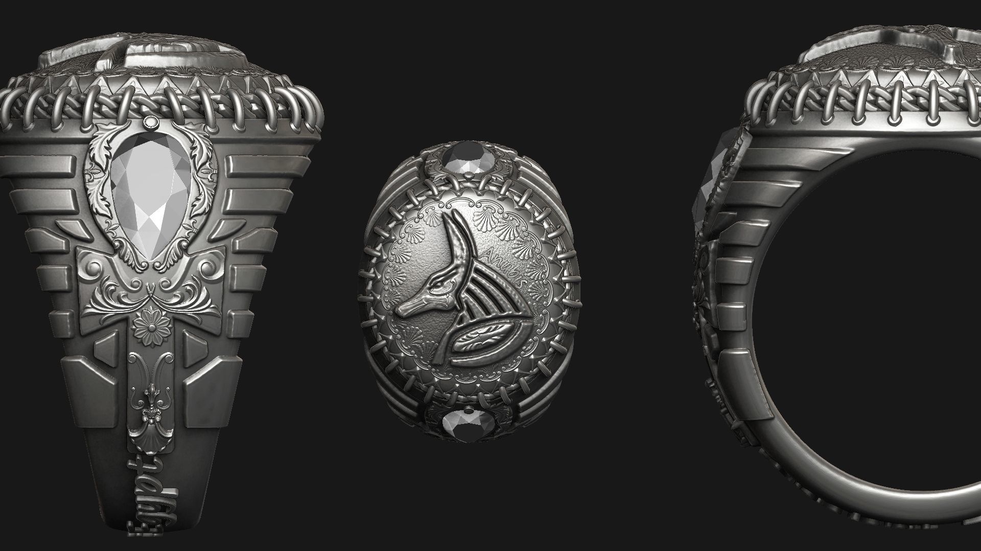 ANUBIS and ANKH SYMBOL - RING FOR 3DPRINTING 3D print model_19