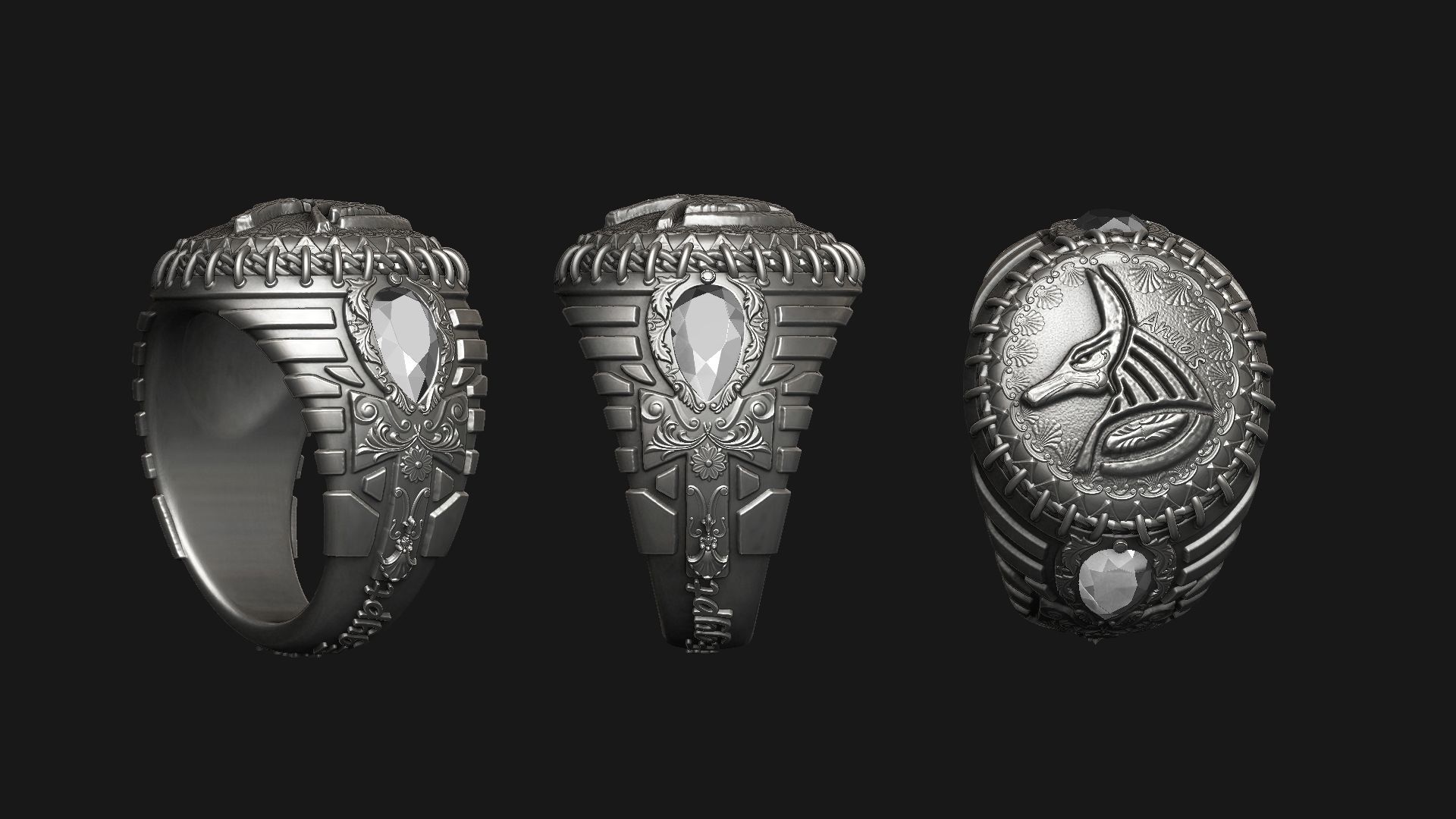 ANUBIS and ANKH SYMBOL - RING FOR 3DPRINTING 3D print model_17