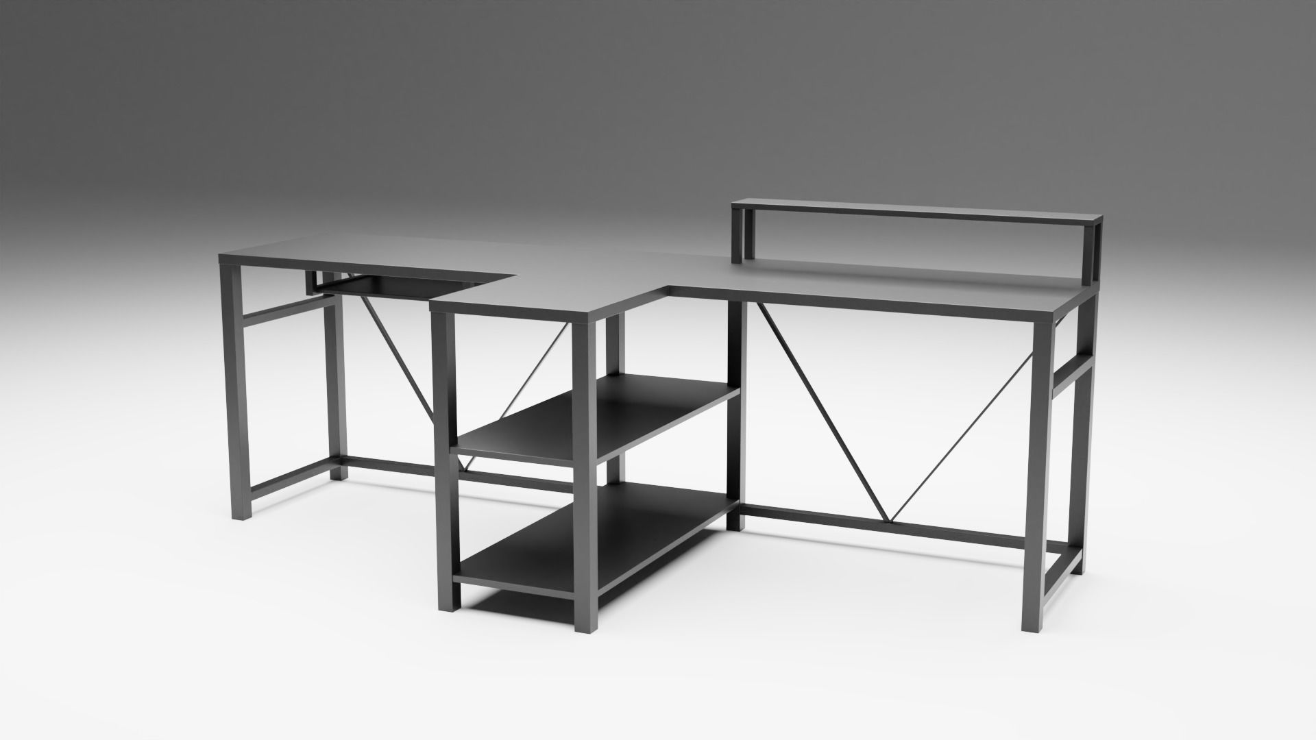 Modern Desk 2 Person version 3D model_1