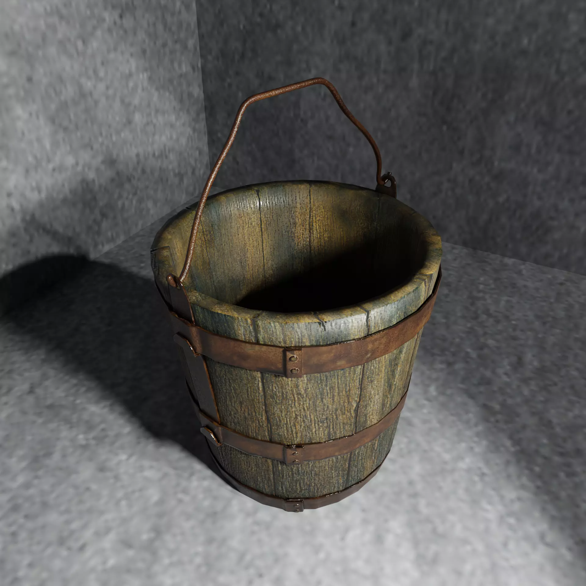 Wooden Bucket Low Poly model Low-poly 3D model_0