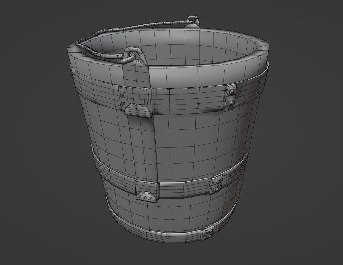 Wooden Bucket Low Poly model Low-poly 3D model_5