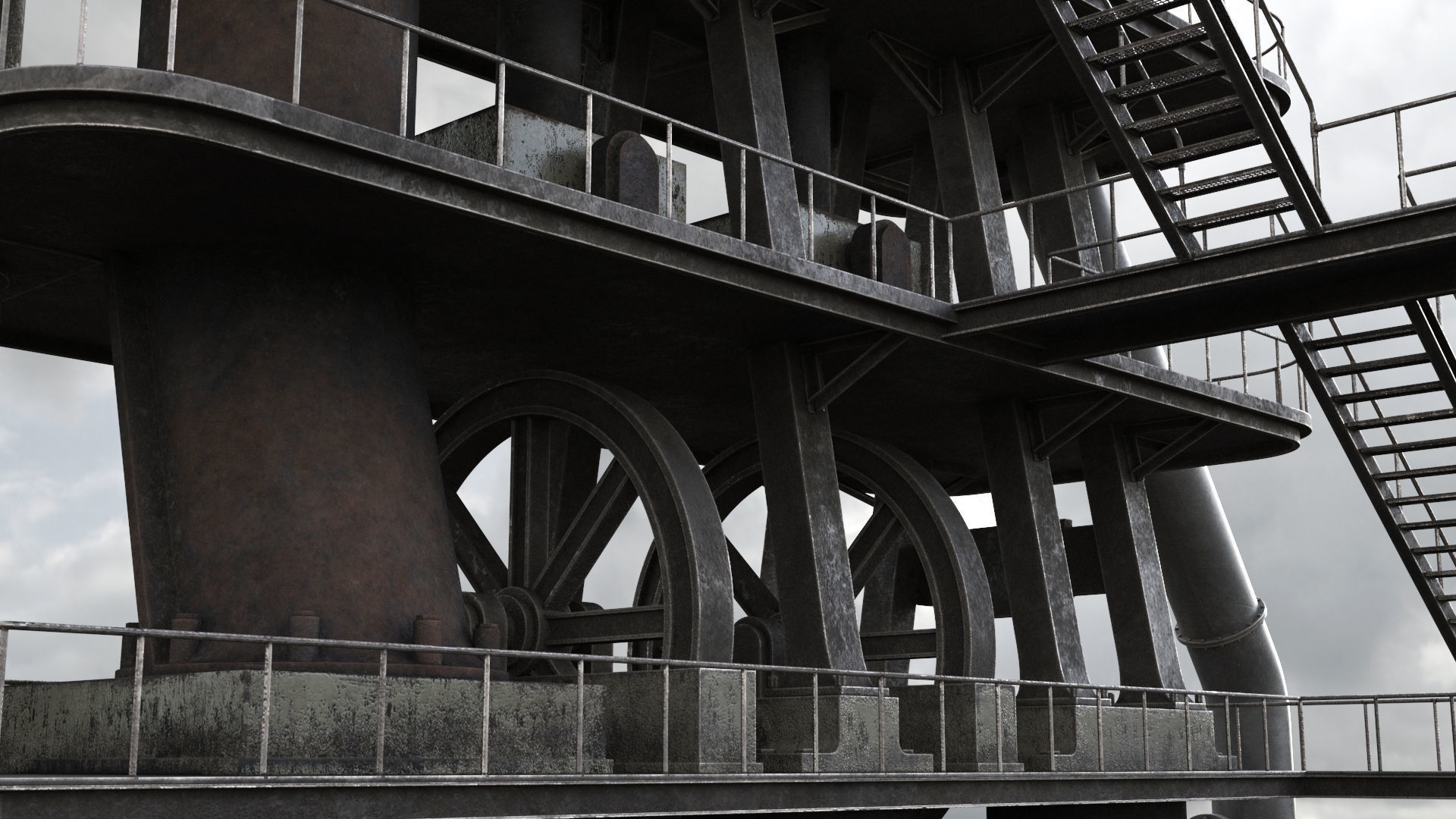 Industrial Pipes v6 Low-poly 3D model_6