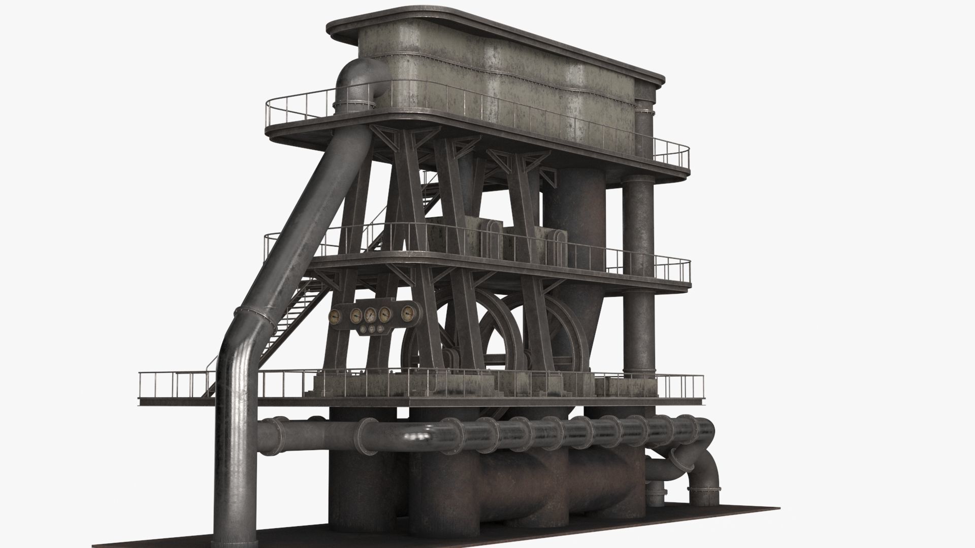 Industrial Pipes v6 Low-poly 3D model_10