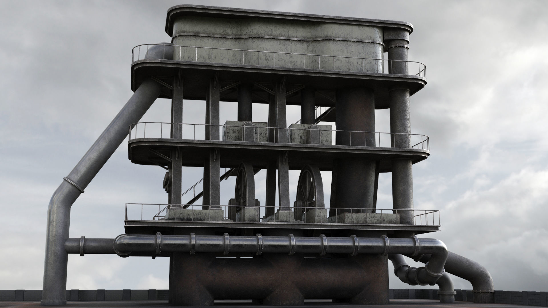 Industrial Pipes v6 Low-poly 3D model_3