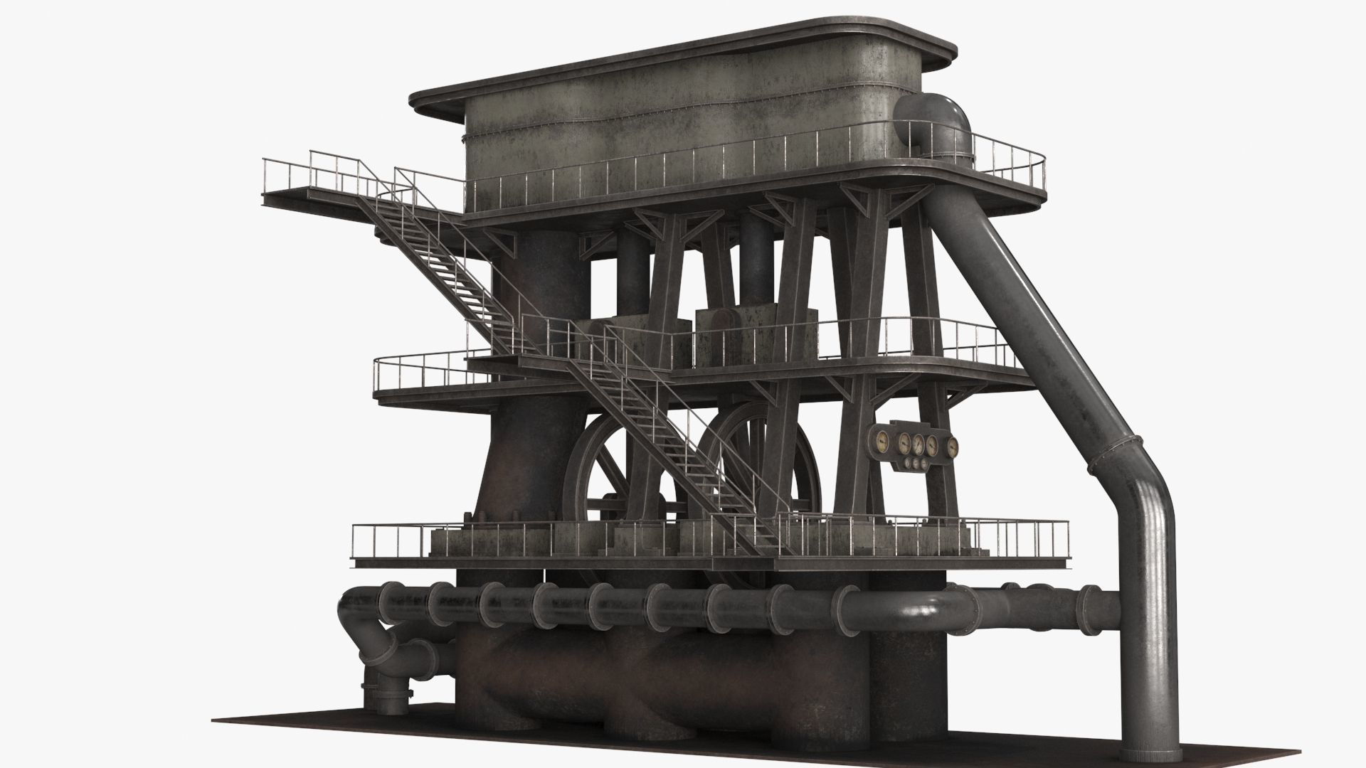 Industrial Pipes v6 Low-poly 3D model_8