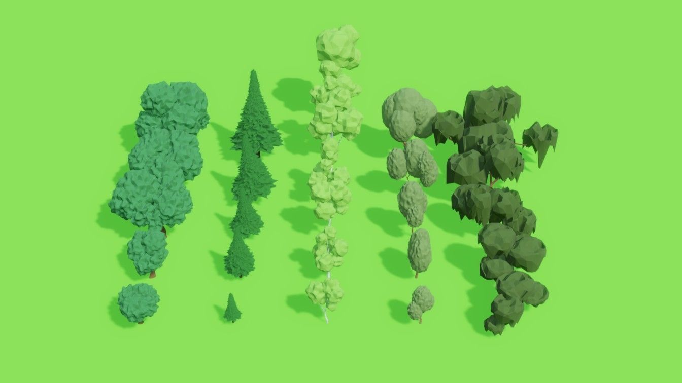 Low Poly Trees in forest Low-poly 3D model_1