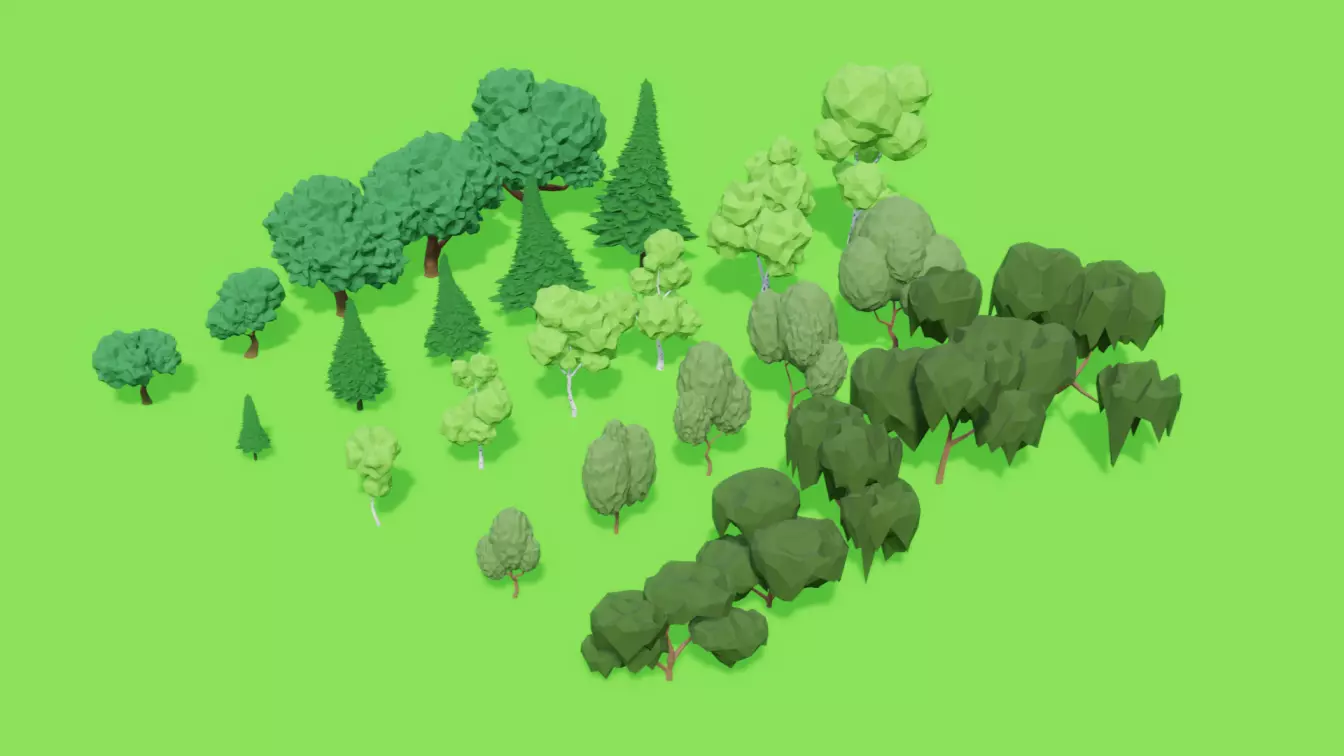 Low Poly Trees in forest Low-poly 3D model_0