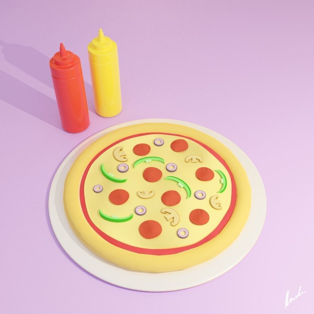 Low poly Pizza in Blender Free 3D model_2
