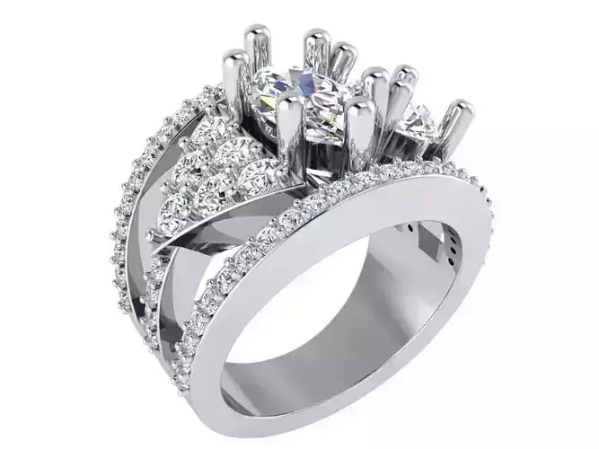 Thick 2-Row diamond ring 2764 3D print model