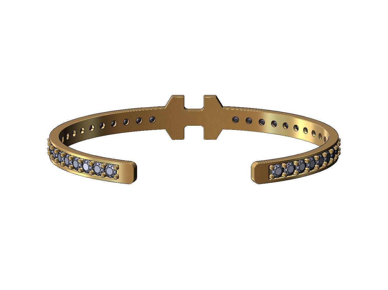 Diamond Hermes super H cuff bracelet size S 3D print model_4