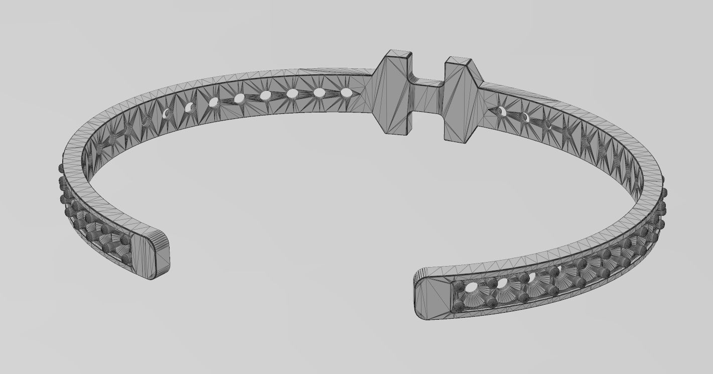 Diamond Hermes super H cuff bracelet size S 3D print model_13