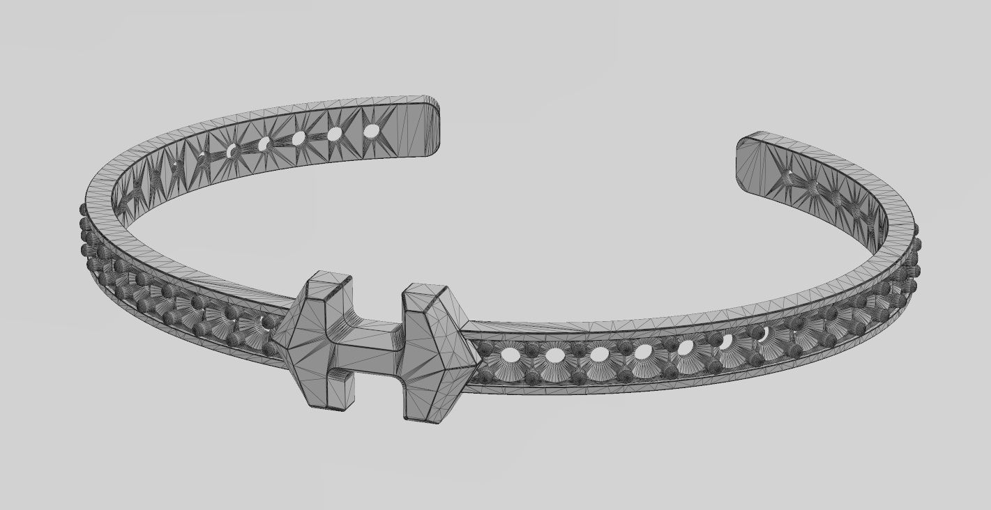 Diamond Hermes super H cuff bracelet size S 3D print model_12