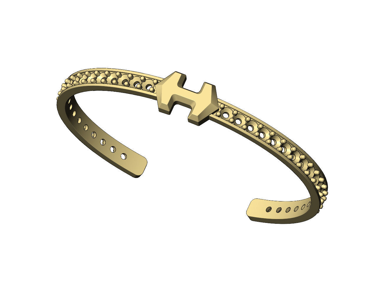 Diamond Hermes super H cuff bracelet size S 3D print model_5