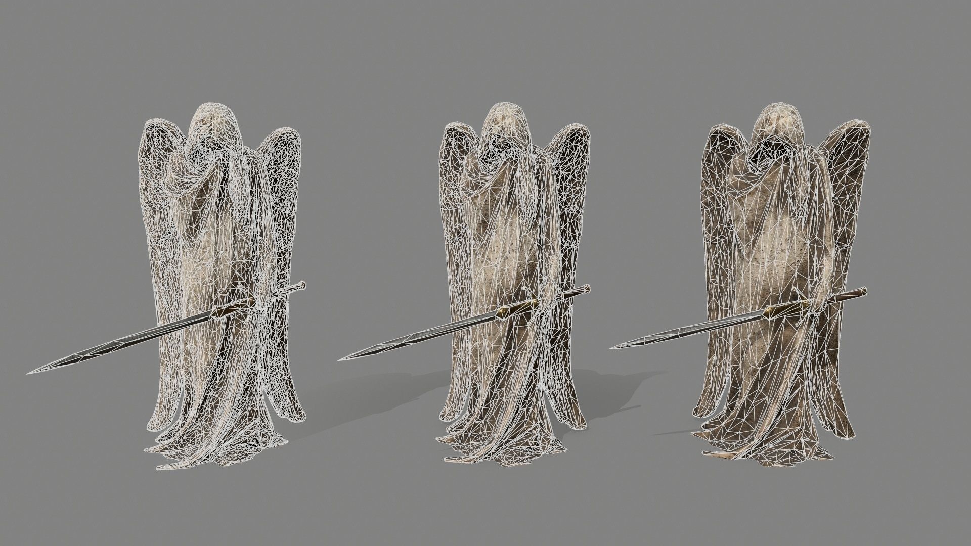 Angel statue of holding sword Low-poly 3D model_11