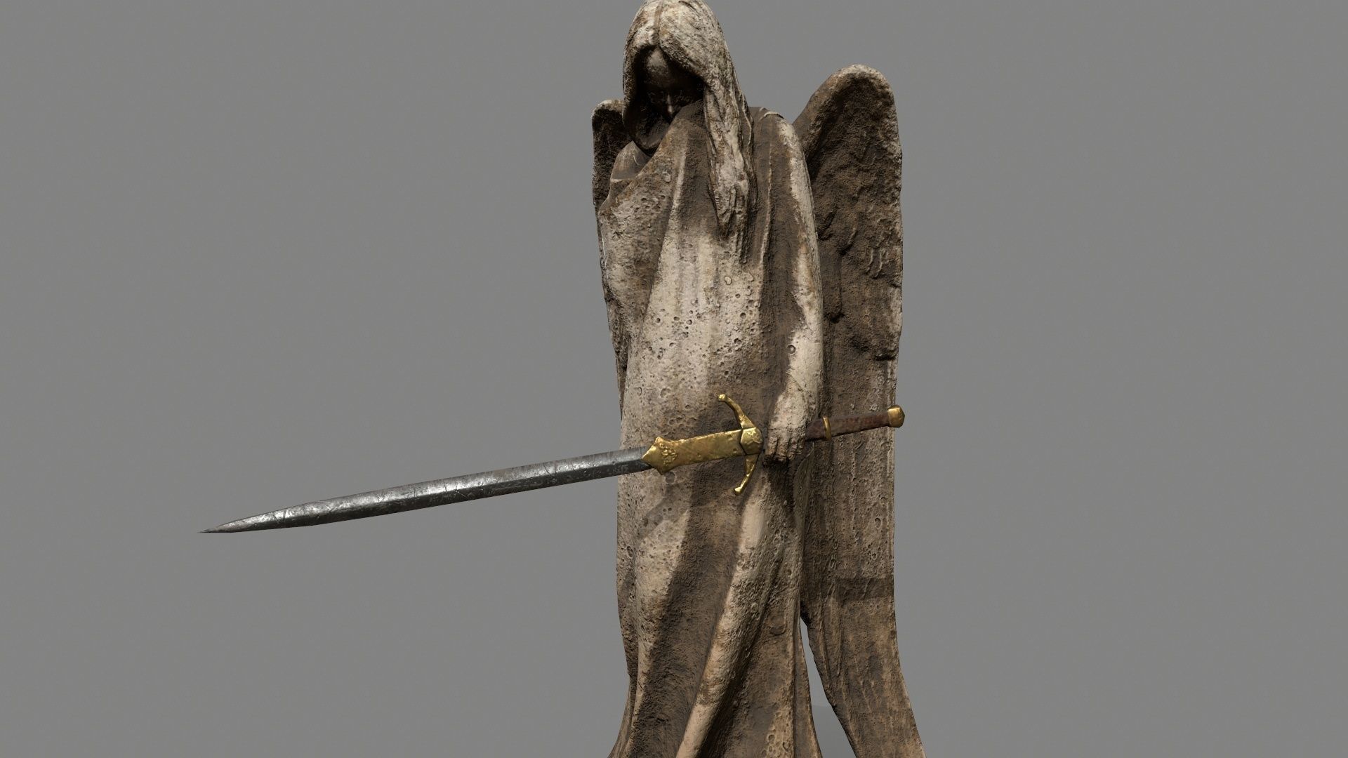 Angel statue of holding sword Low-poly 3D model_9
