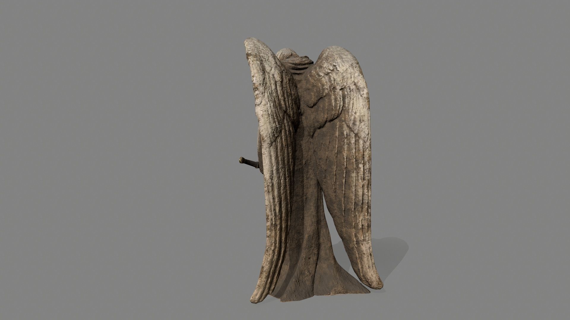 Angel statue of holding sword Low-poly 3D model_4