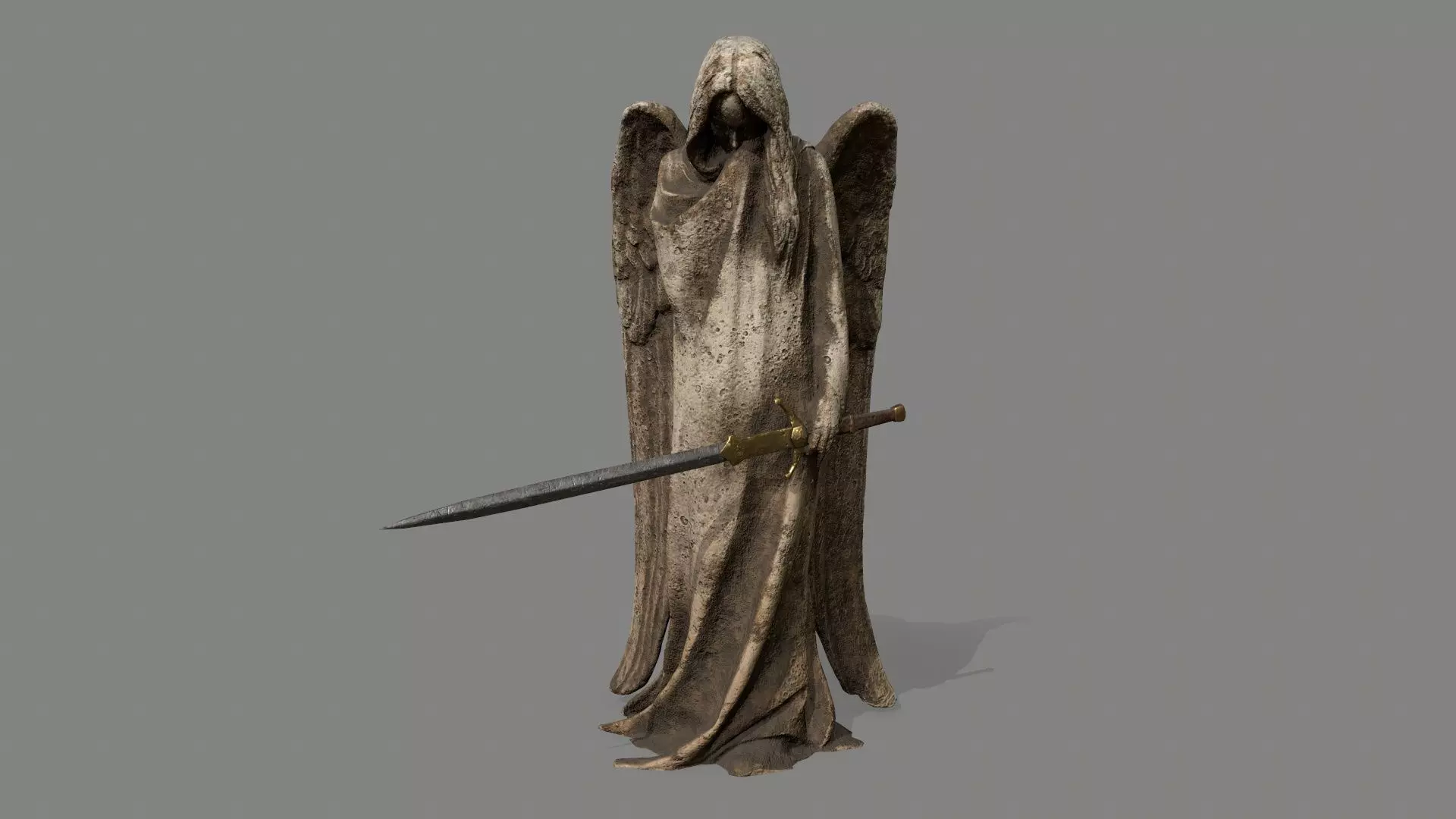 Angel statue of holding sword Low-poly 3D model_0